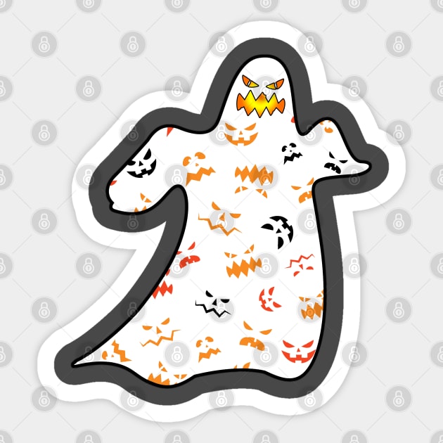 The Ghost wearing a Pumpkin Faces T-Shirt Sticker by aastal72